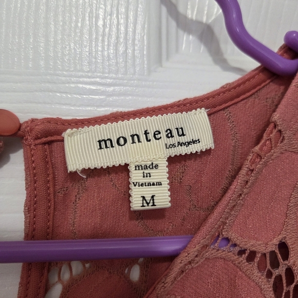 Monteau Lace Over Solid Matching Tank Sweetheart  Short Sleeve Top Size Medium - Picture 4 of 6